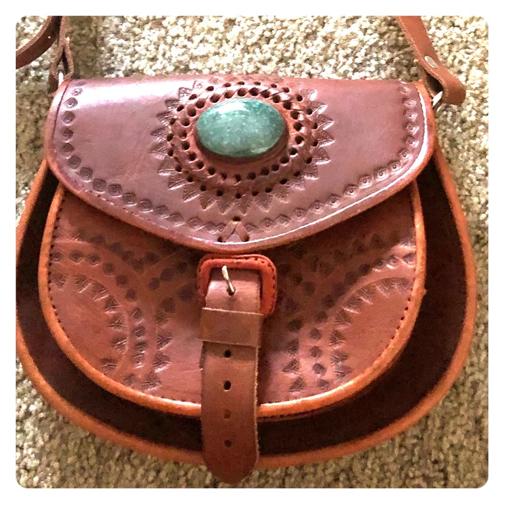 Handmade Guatemala leather purse with JADE